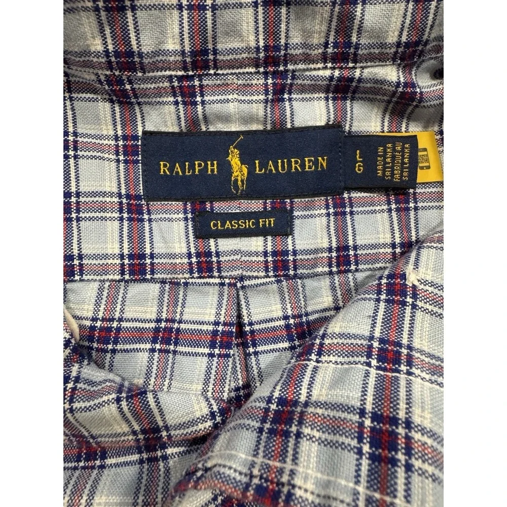 Polo Ralph Lauren Mens Blue Plaid Short Sleeve Button Down Sport Shirt Large L